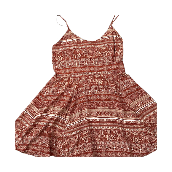 NWT! Bohemian Tribal Print Rust Mini Fit & Flare Dress w/ Lace up Back- Size XL - Picture 3 of 9